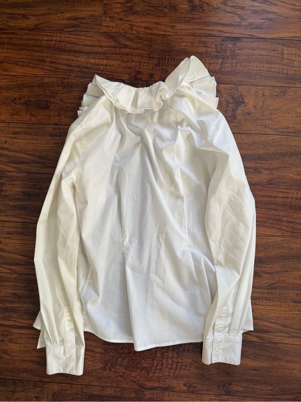 Women’s White Secretary Blouse Ruffle Collar Button-Front Shirt Romantic Capsule - Picture 3 of 4